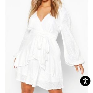 Boohoo plus white sequin ruffle skater dress
